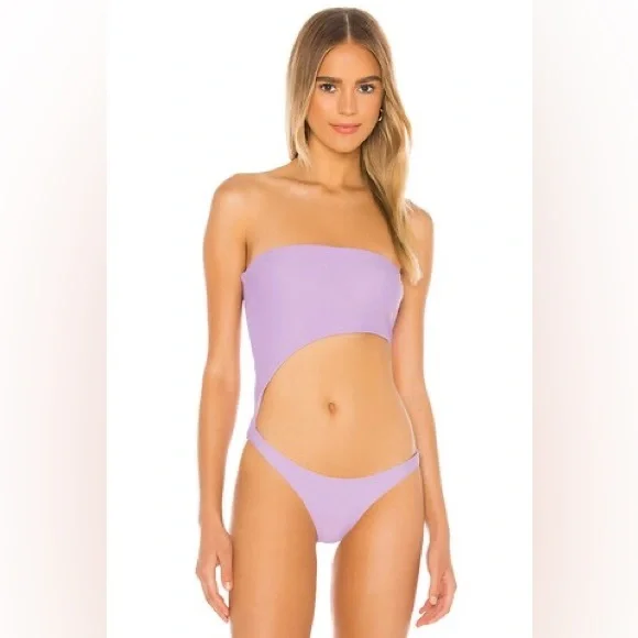 Superdown Lavender Purple Calla One Piece Monokini Strapless Swimsuit size XS - Picture 1 of 9